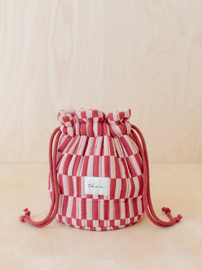 TBCo Cotton wash bag in rose checkerboard at Collagerie