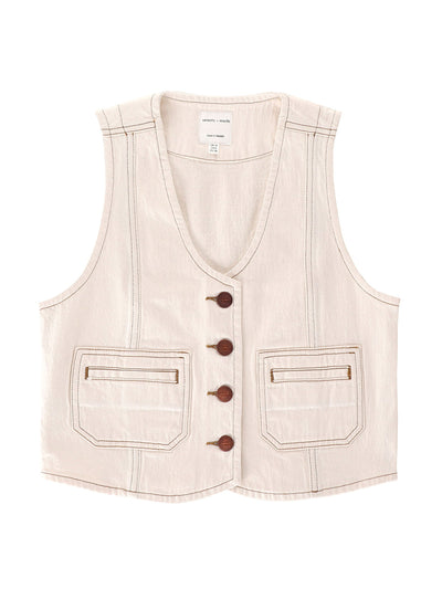 Seventy + Mochi Bea waistcoat in ecru denim at Collagerie