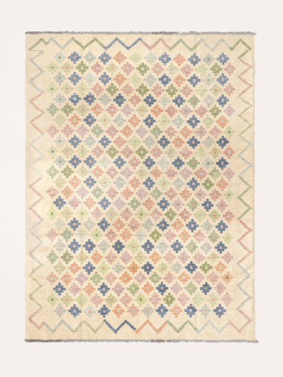 Birdie Fortescue Ziggurat kilim rug at Collagerie