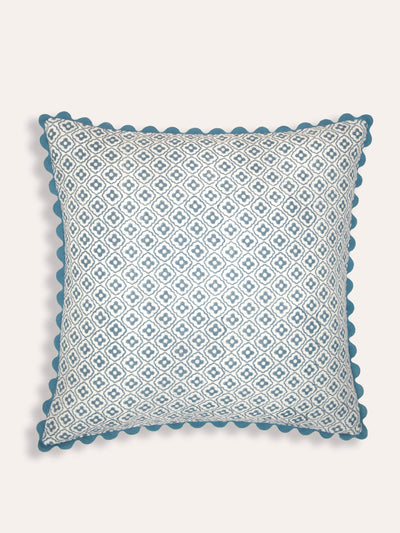 Birdie Fortescue Blue Finestra block print cushion at Collagerie