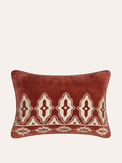 Birdie Fortescue Carmine red velvet Tara embroidered cushion at Collagerie