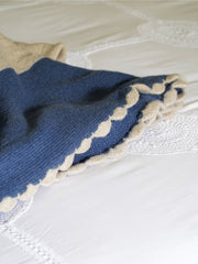 Blue bordered knitted throw