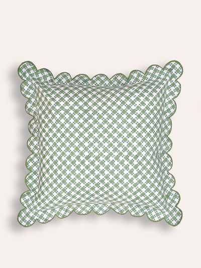 Birdie Fortescue Green Capilla block print cushion at Collagerie