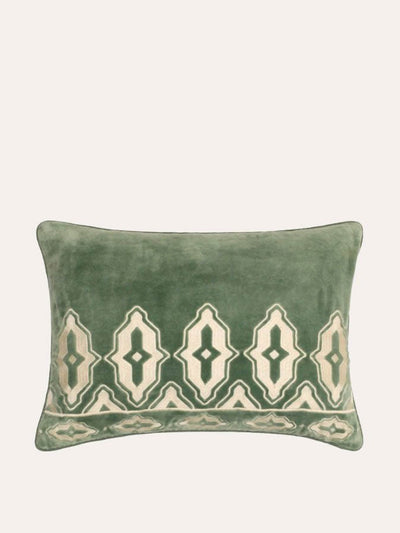 Birdie Fortescue Velvet embroidered Tara cushion in Forest Green at Collagerie