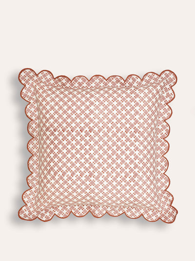 Birdie Fortescue Pink Capilla block print cushion at Collagerie