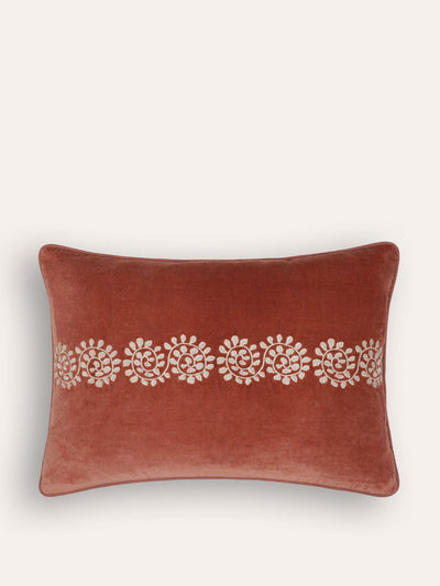 Birdie Fortescue Pink Cordoba embroidered velvet cushion at Collagerie