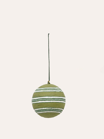 Birdie Fortescue Green paper mache Edo stripe bauble (set of 6) at Collagerie