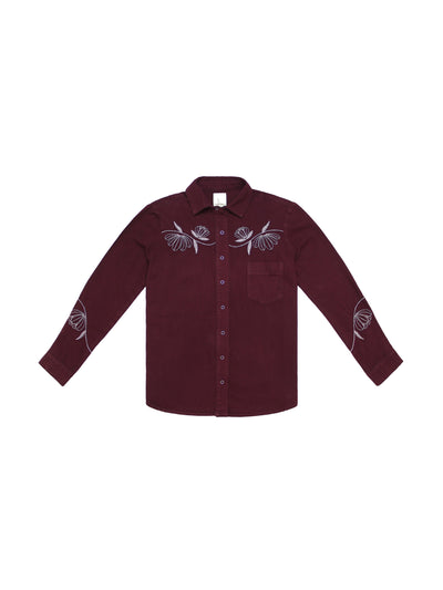 Seventy + Mochi Flor ray shirt in burgundy at Collagerie