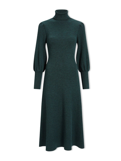 Cefinn Dark green Eva merino wool roll neck dress at Collagerie