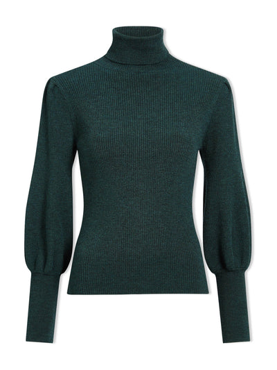 Cefinn Dark green Eva wool roll neck jumper at Collagerie