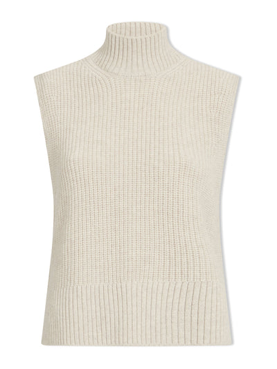 Cefinn Oatmeal Janie cashmere blend funnel neck sleeveless jumper at Collagerie