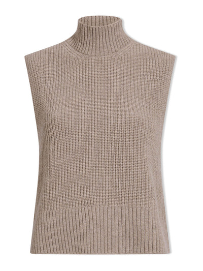 Cefinn Taupe Janie cashmere blend funnel neck sleeveless jumper at Collagerie