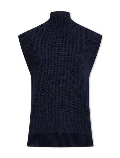 Cefinn Navy Janice cashmere blend funnel neck sleeveless jumper at Collagerie