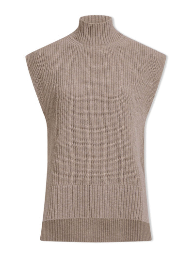 Cefinn Taupe Janice cashmere blend funnel neck sleeveless jumper at Collagerie