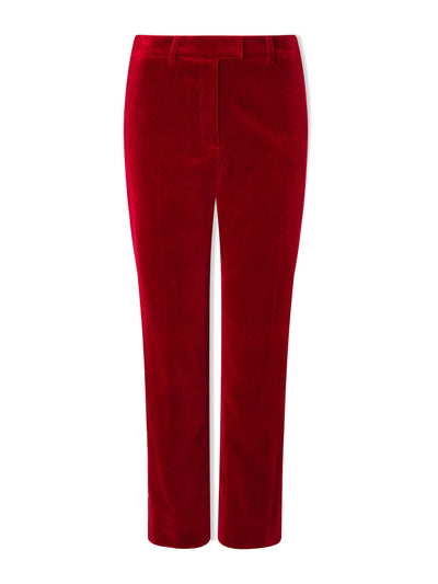 Cefinn Red tatum velvet tapered trousers at Collagerie