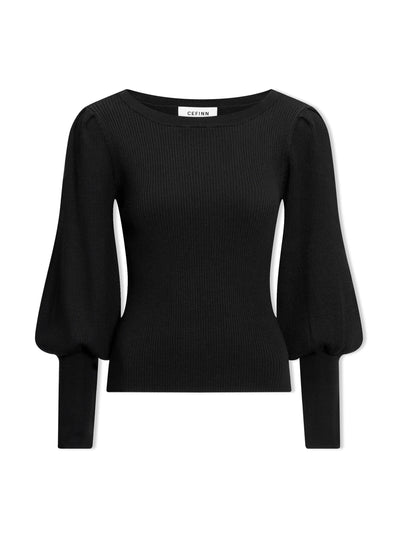 Cefinn Black Eva wool boat neck jumper at Collagerie