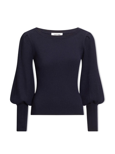 Cefinn Navy Eva wool boat neck jumper at Collagerie