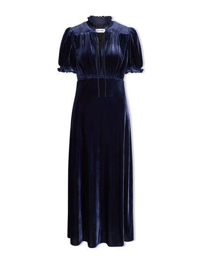 Cefinn Navy Irina bias cut velvet maxi dress at Collagerie