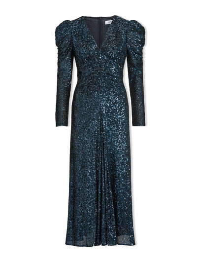 Cefinn Navy Ophelia bias cut sequin maxi dress at Collagerie