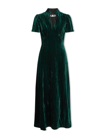 Cefinn Green Jacquetta plisse velvet bias cut maxi dress at Collagerie