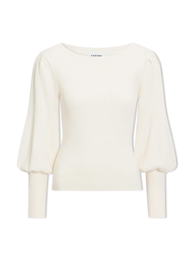 Cefinn Cream Eva wool boat neck jumper at Collagerie