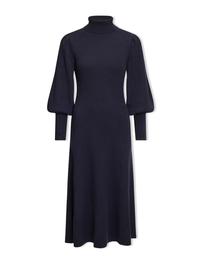 Cefinn Navy Eva merino wool roll neck dress at Collagerie