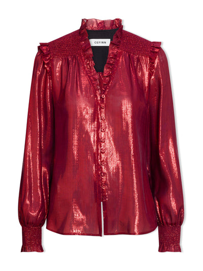 Cefinn Burgundy Stella silk blend shirt at Collagerie