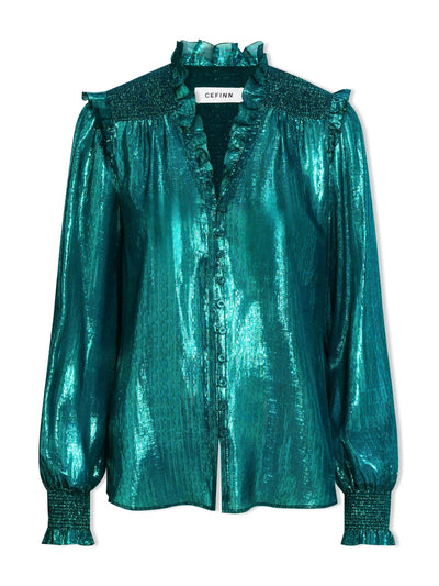 Cefinn Dark green Stella silk blend shirt at Collagerie