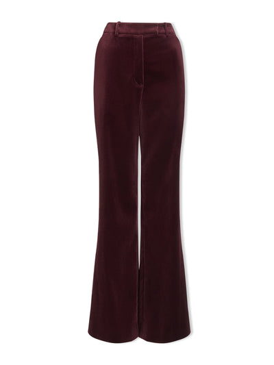 Cefinn Burgundy Taylor velvet wide leg trousers at Collagerie