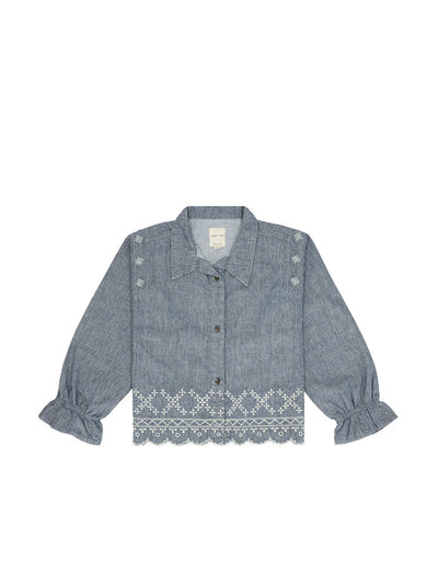 Seventy + Mochi Sophie shirt in indigo linen at Collagerie