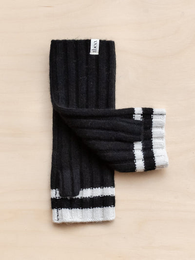 TBCo Cashmere and merino wrist warmers in black and cream at Collagerie