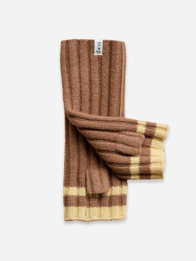 TBCo Cashmere and merino wrist warmers in camel and vanilla at Collagerie