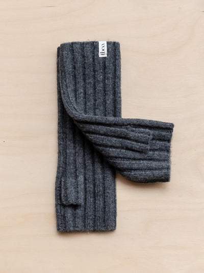 TBCo Cashmere and merino wrist warmers in charcoal melange at Collagerie