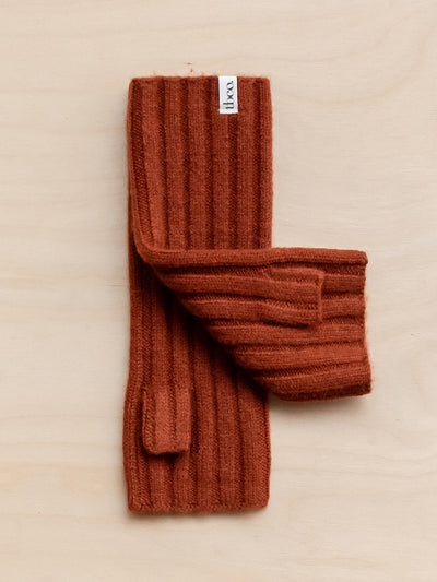 TBCo Cashmere and merino wrist warmers in rust at Collagerie