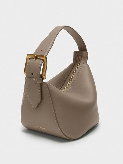 J&M Davidson Taupe Zip quiver bag at Collagerie