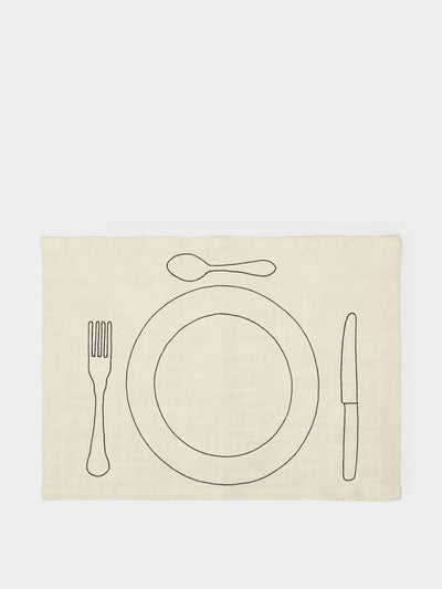 Oeuvres Sensibles Bistrot hand-embroidered linen placemats (set of 4) at Collagerie