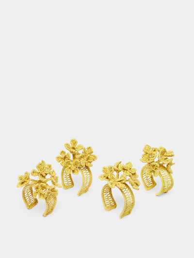 Artesanías del Atlántico Coral flower handwoven palm napkin rings (set of 4) at Collagerie