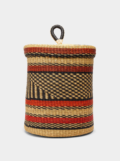 Baba Tree Handwoven elephant grass lidded basket at Collagerie