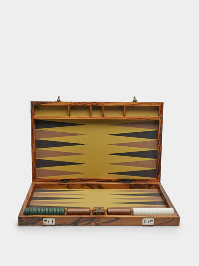 Bone Club Zebrano wood and leather backgammon set at Collagerie