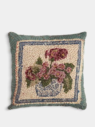 By Walid 19th-century english needlepoint wool and linen cushion at Collagerie