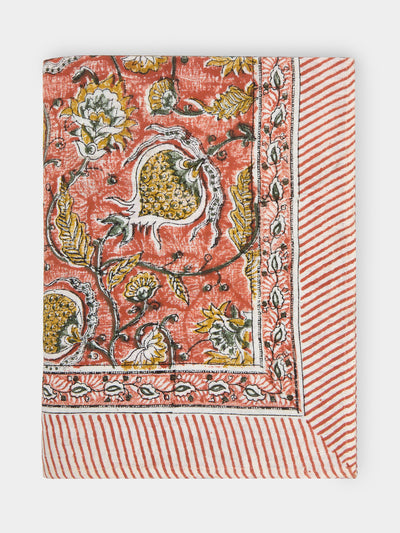 Chamois Pomegranate block-printed linen rectangular tablecloth at Collagerie