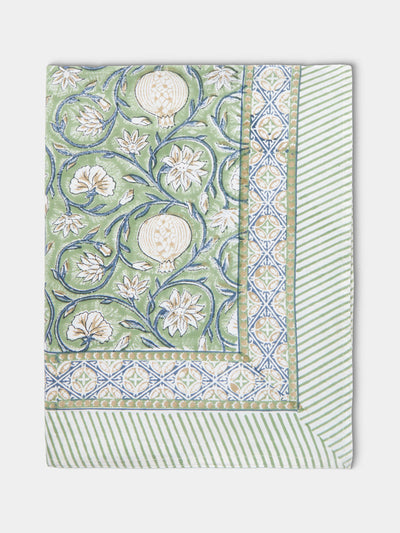 Chamois Tangier pomegranate block-printed cotton rectangular tablecloth at Collagerie