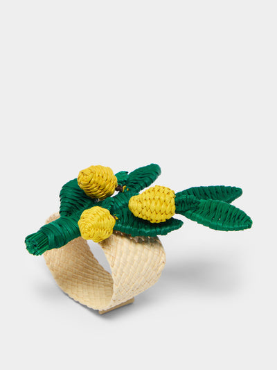 Coro Cora Lemon branch handwoven iraca palm napkin rings (set of 4) at Collagerie