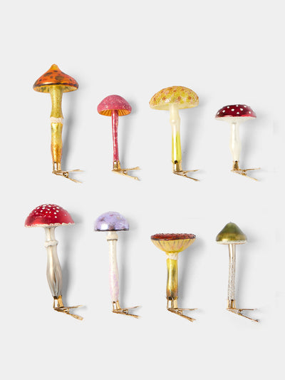 ABASK Decorations Mushroom hand-blown glass clip-on tree decorations (set of 8) at Collagerie