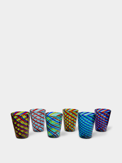 F&M Ballarin Filigrana hand-blown Murano glass tumblers (set of 6) at Collagerie