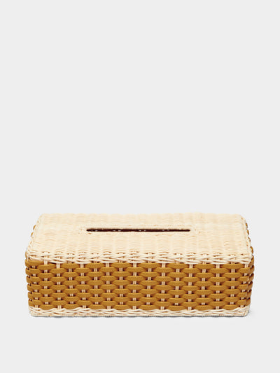 Giobagnara Antibes handwoven leather and rattan tissue box at Collagerie