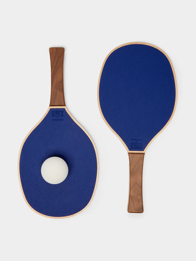 Giobagnara Leather, maple and walnut rackets with ball at Collagerie