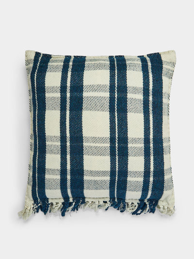 Hollie Ward Blue check cushion at Collagerie