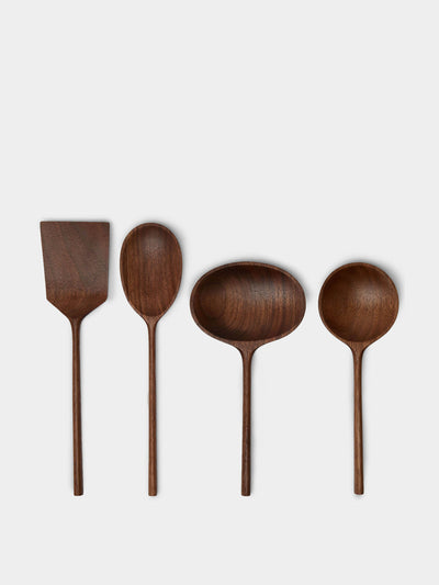 Jaejin Choi Hand-carved walnut mixed utensils (set of 4) at Collagerie