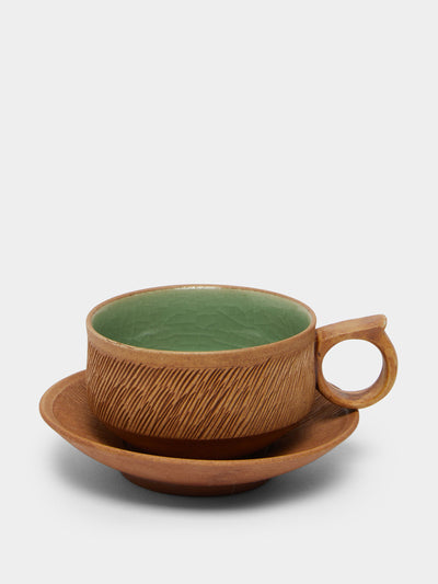 Kim Pan-ki Comb pattern celadon espresso cup and saucer at Collagerie